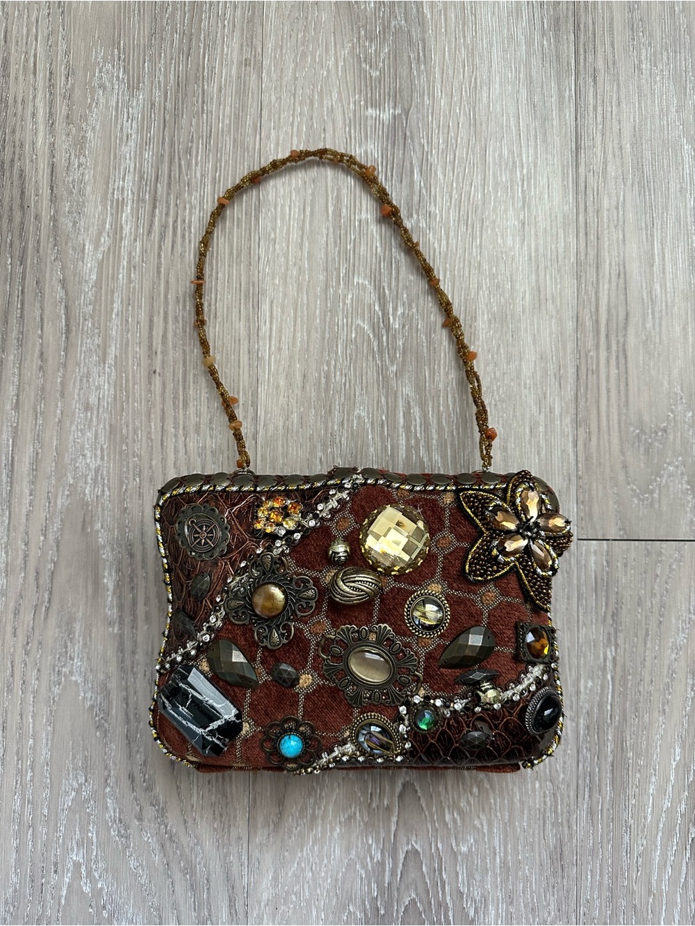 Embellished Brown Women's Evening Bag with Decorative Gems
